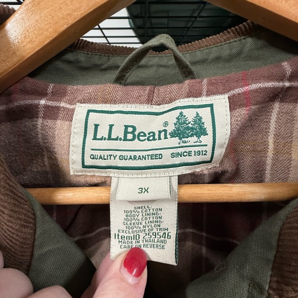 Vintage L.L. Bean Barn Jacket Olive & Brown Size 3X Corduroy, Flannel Lined - Picture 4 of 9